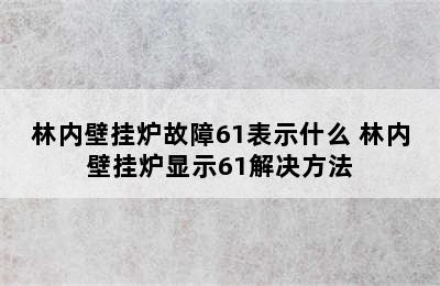 林内壁挂炉故障61表示什么 林内壁挂炉显示61解决方法